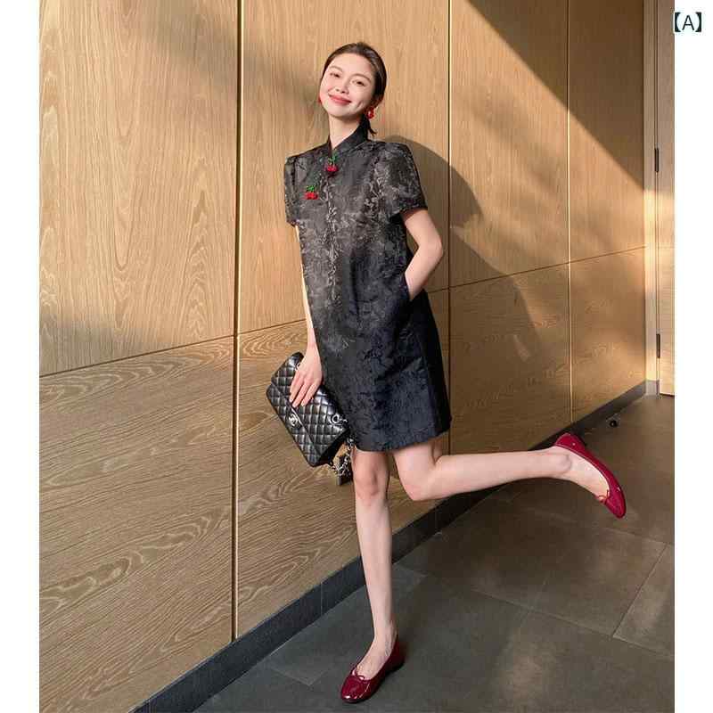 レディース 夏 チャイナ ドレス ゆったり 大きいサイズ マザー 普段使い 体型カバー ワンピース スタイル 若々しい 日常 ハイエンド 女性 中華風