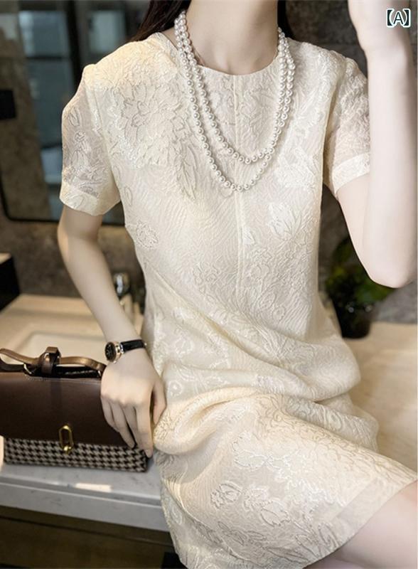 レディース 夏 ワンピース おしゃれ フレンチスタイル 小柄 高貴 エンボス 加工 ドレス 女性 サマードレス スカート