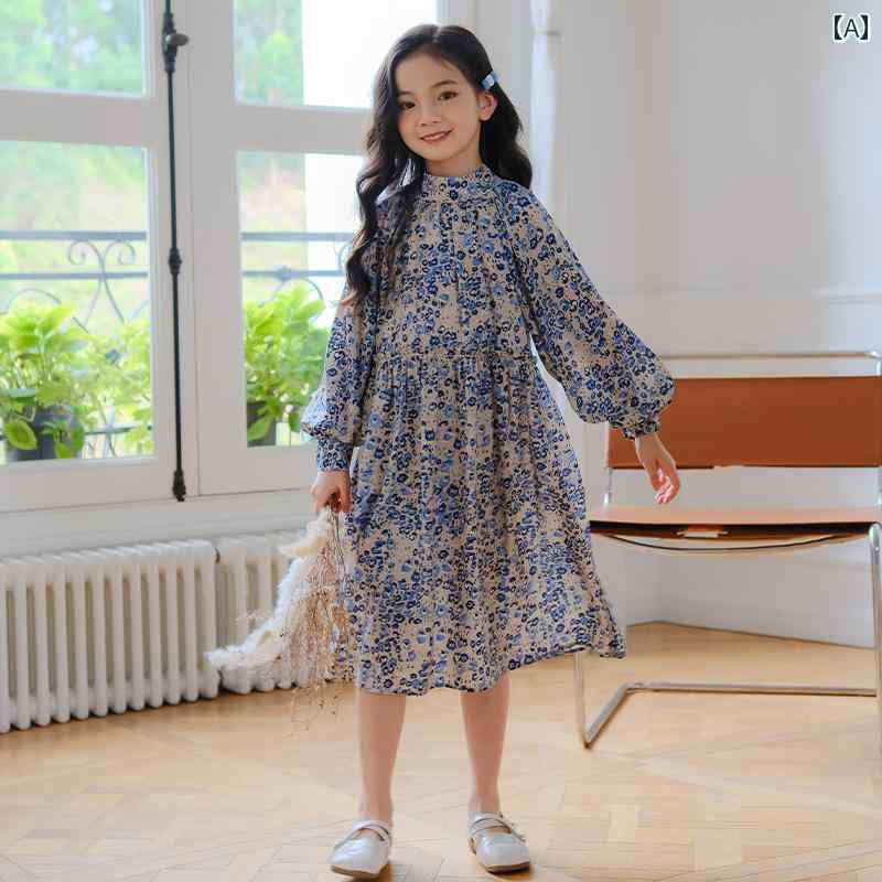 Other - ワンピース かわいい 女の子 ガールズ 花柄 ドレス 春秋 中大 子供 プリント スカート ゆったり 韓国 人形
