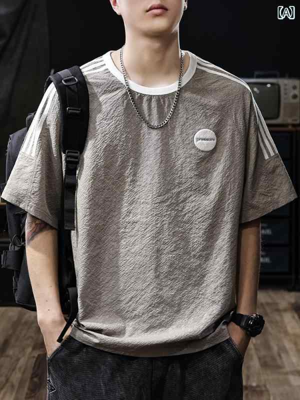 Rakuten - Tシャツ トップス 薄手 夏 ひんやり 涼しい 快適 速乾 半袖 メンズ ゆったり 大きめサイズ アメリカン メンズ カジュアル シンプル おしゃれ