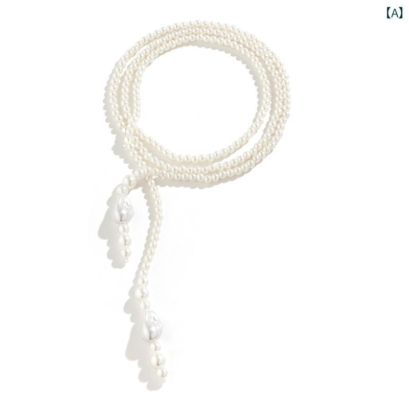 Beads - ネックレス レディース 自由 結び目 イミテーションパール ネックレス アメリカ 夏 エレガント アクセサリー