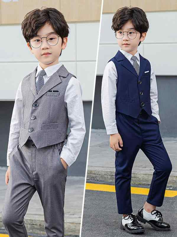Occidental Goods - フォーマル スーツ 子供服 キッズ スーツ パンツ シャツ ベスト ネクタイ 男の子 写真撮影 発表会 結婚式 コーラス パフォーマンス 衣装 セット