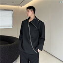 メンズ トップス 韓国 秋 アシンメトリー ダブルジッパー装飾 スウェットシャツ デコンストラクト ダーク カジュアル プルオーバー