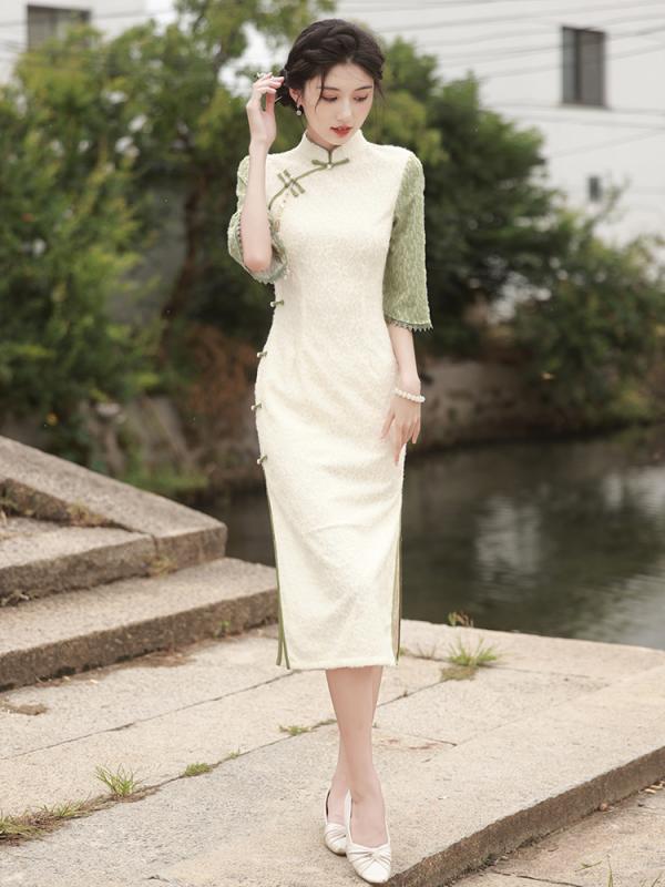 ドレス 秋 冬 チャイナ 美しい 撮影 衣装 ミドル丈 シェニール デイリー チャイナ 若々しい エレガント スリム