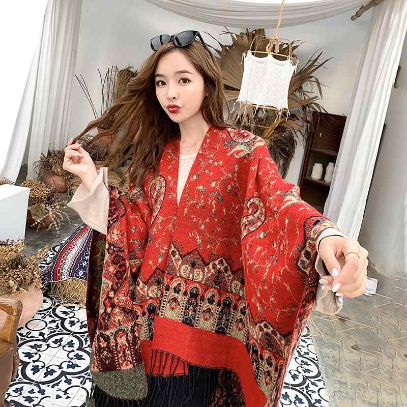 レディース ショール おしゃれ ボヘミアン エスニック ショール 旅行 休暇 暖かい マント 厚手 ネパール スカーフ 赤い 大きい マント