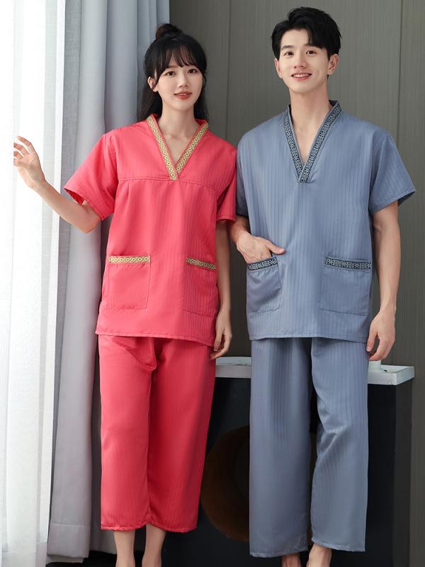 マッサージ スーツ 温泉 サウナ ウェア インナー ズボン ナイト ルーム パジャマ パンツ トップス セット 衣料品 メンズ レディース兼 ユニセックス
