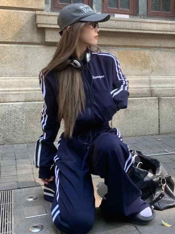 パンツ レディース 秋 春 カジュアル 学生 ガール レトロ アメリカンスポーツウェア スーツ ファッション ストリート スウェット ツーピース セット