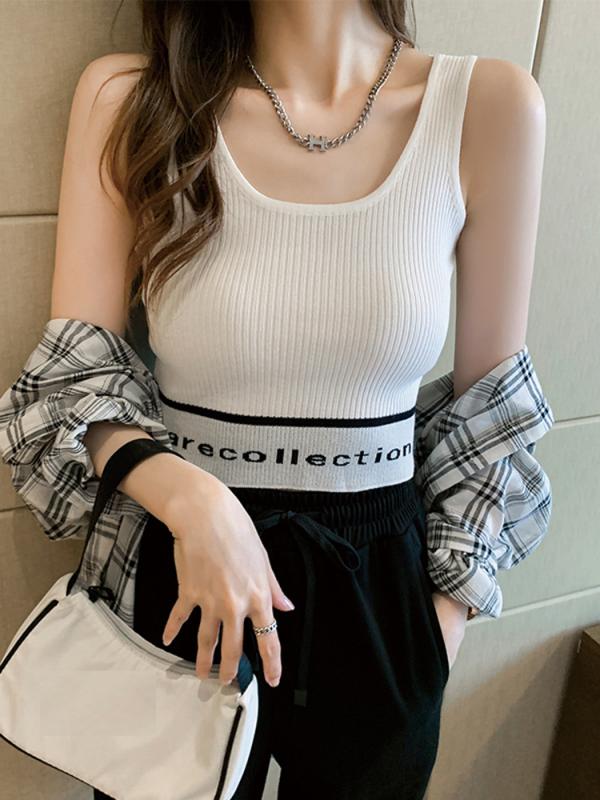 レディース 秋 春 ホワイト キャミソール インナー ベース ショート レター スポーツ ヨガ アウタートップス