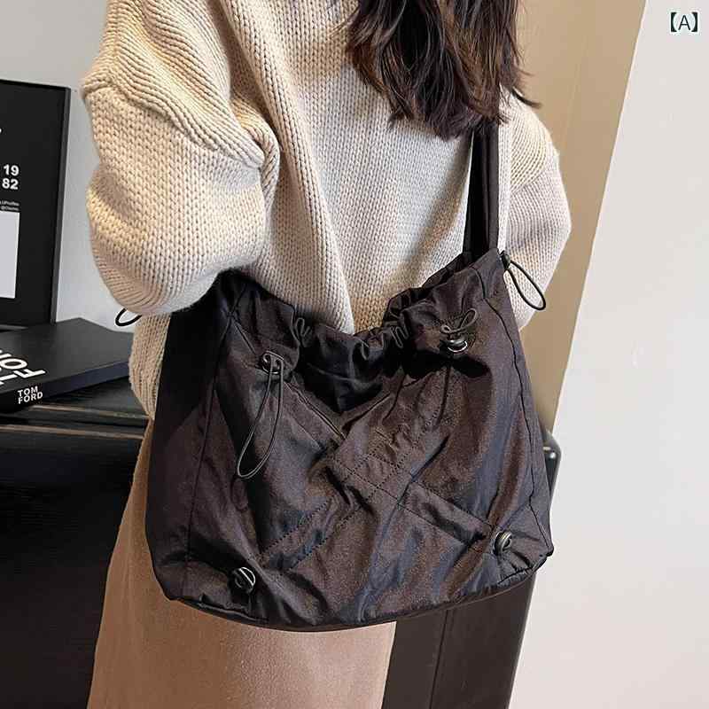 レディース オールシーズン クロス ボディ バッグ ショルダー 大容量 カジュアル ナイロン プリーツ ブラック アーミーグリーン(4)