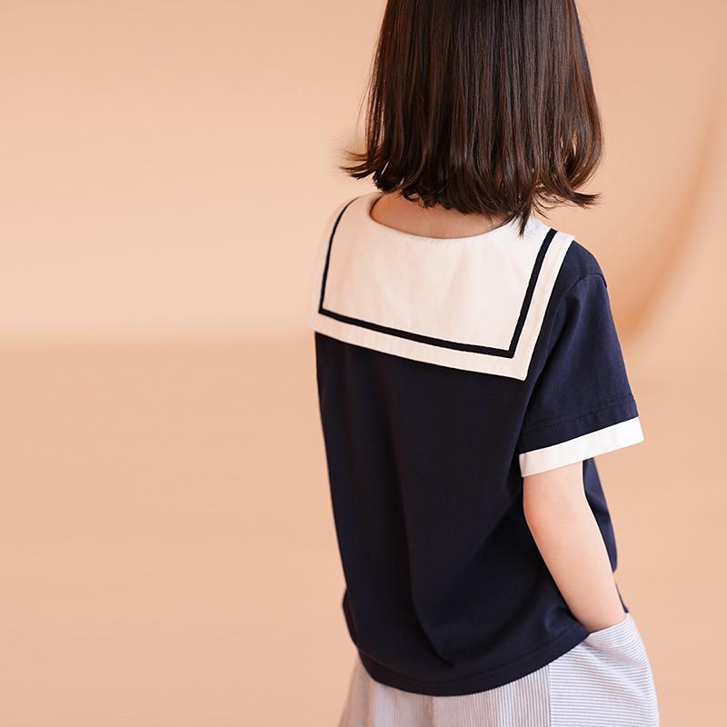 トップス Tシャツ キッズ おしゃれ ナチュラル 子供服 春夏 女の子 親子 スタイル 製 綿 ゆったり カジュアル ネイビーカラー 半袖