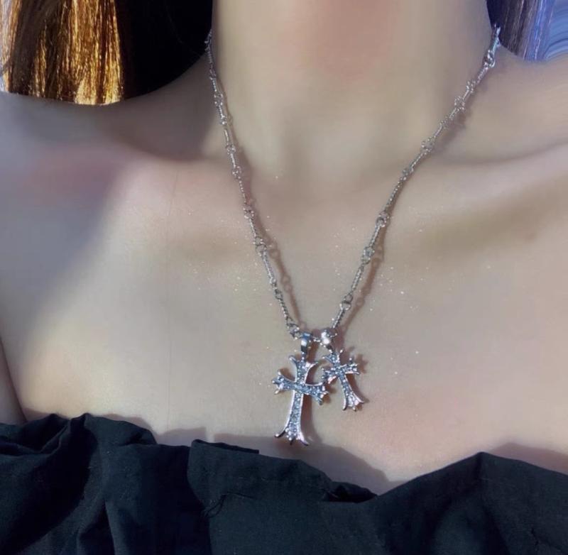 レディース メンズ アクセサリー アメリカ レディース ダブル クロス ネックレス フル ペンダント 装飾 美デコルテ チェーン 軽量 ヒップホップ アクセサリー ユニセックス