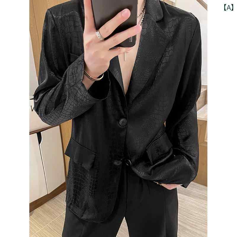 ジャケット メンズ おしゃれ着 韓国 サテン 質感 スーツ ジャケット 夏 長袖 日焼け防止 ジャケット ドレープ ホスト ボーイ 水商売