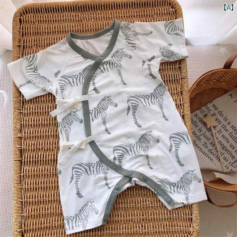 Short Sleeves - ベビー 新生児 服 ロンパース インナー 肌着 赤ちゃん ジャンプスーツ 夏 半袖 薄手 メンズ レディース兼 通気性 ストレッチ性 モダール生地