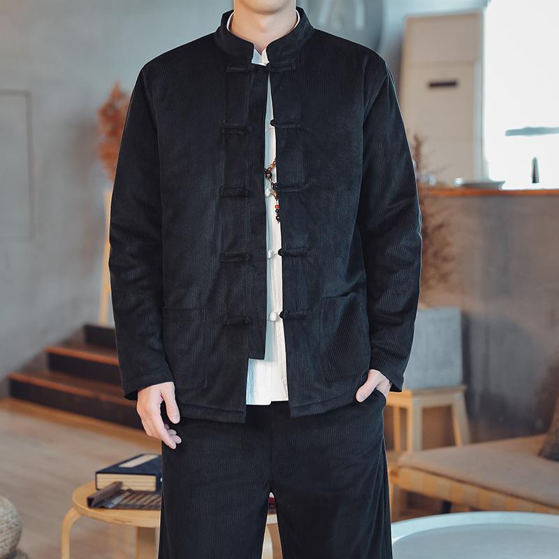 ジャケット メンズ 冬 スタンドカラー 唐 スーツ 中華風 ファッション レトロ 厚手 綿 中国 ボタン アンティーク 風 コーデュロイ 綿