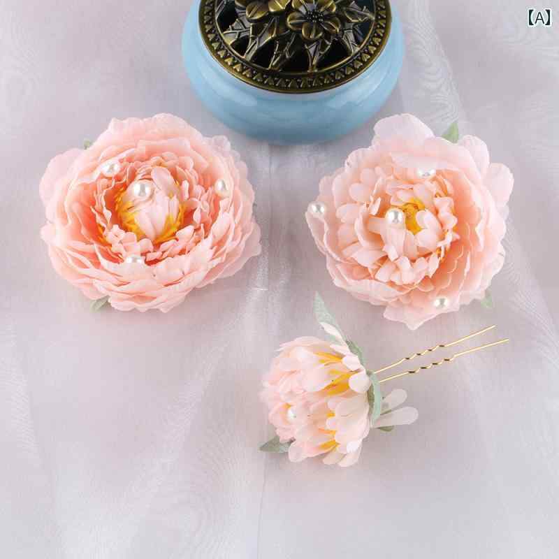 アクセサリー ヘア かわいい 髪飾り レトロ 衣装 漢服 頭飾り アンティーク 写真 ヘアピン パール 牡丹 スーツ 唐 フォト