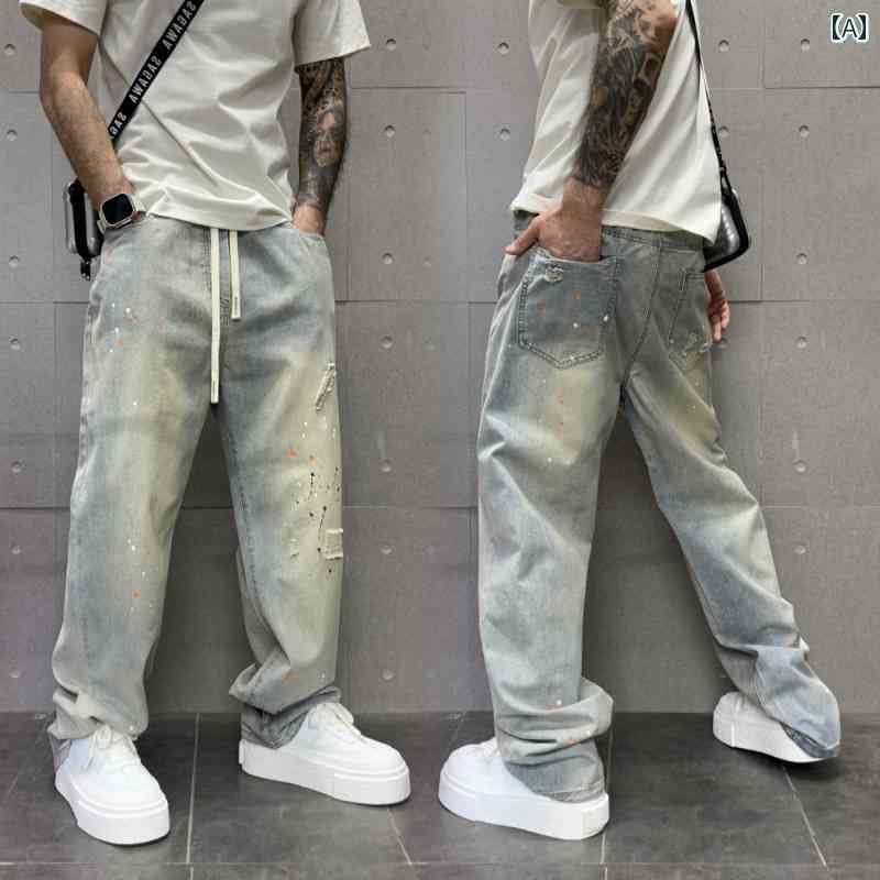 樂天商城 - 夏 ジーンズ メンズ 加工 カジュアル ストレート パンツ メンズ デニム スタイリッシュ ウエストゴム シンプル さわやか