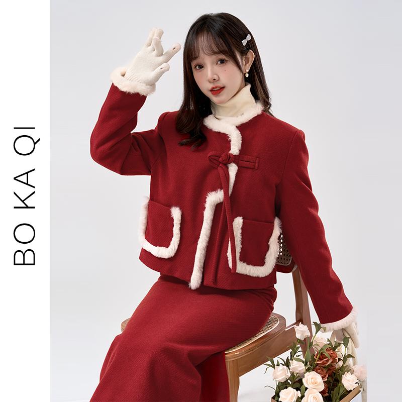 コート レディース ファッション 冬 ラウンドネック 厚手 暖かい ショート 女性 ガーリー カレッジ パッチワーク ぬいぐるみ 辰年 干支年 カーディガン