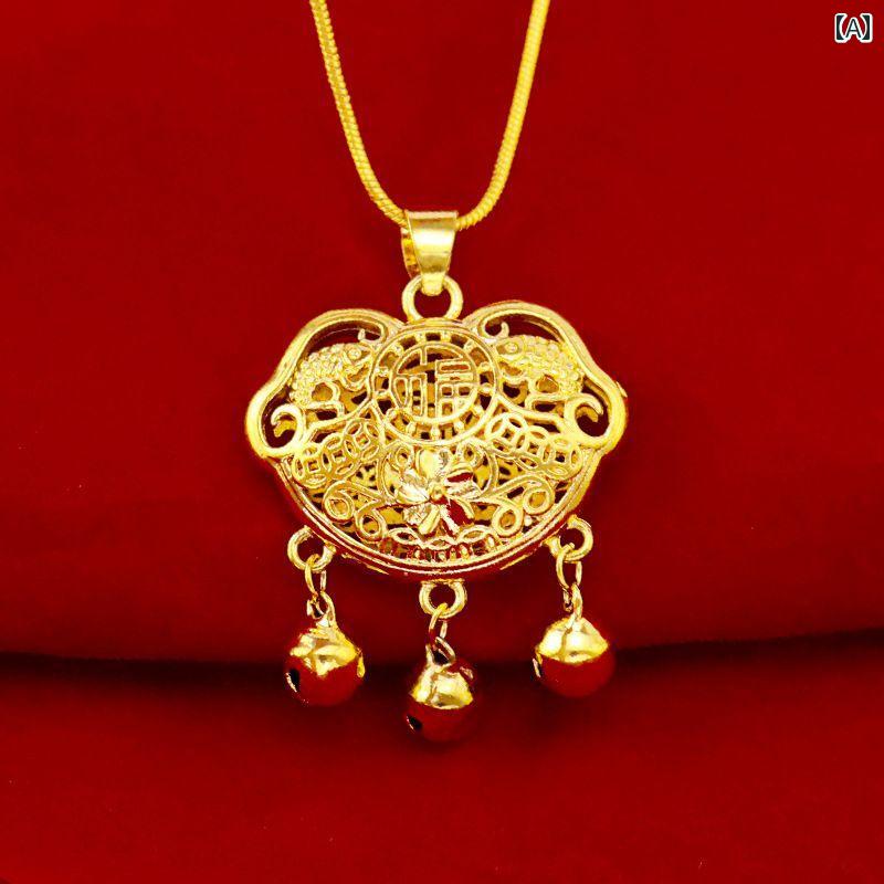 ネックレス アクセサリー ベトナム 漂 砂 ゴールド ロング ライフ ロック セーフティロック ペンダント ベビー 大人 子供 転送 ロング ライフ ロック