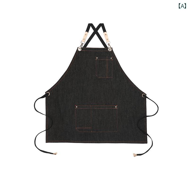 エプロン 綿 デニム 生地 ワーク マニキュア 美容 コーヒー レストラン ベーキング キッチン