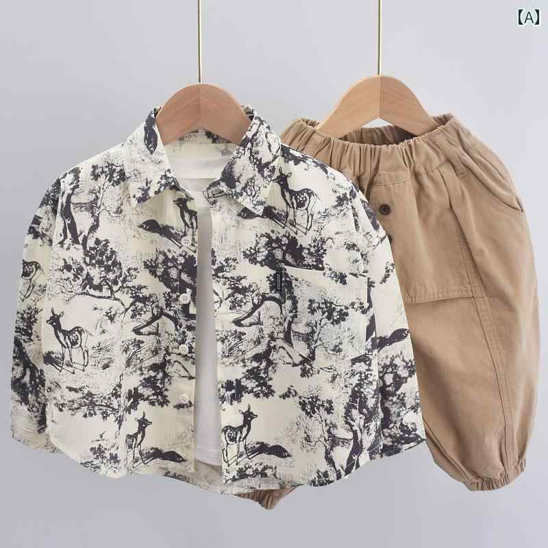 キッズ ファッション ボーイズ シャツ 韓国 春 子供 綿 トップス ベビー 花柄 ジャケット