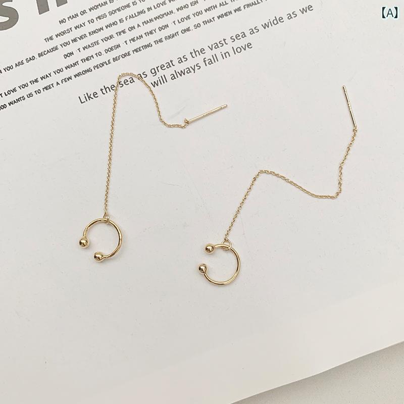 タッセル チェーン イヤー クリップ かわいい 耳飾り ロング ボーン イヤリング 女性用 一体型 ワイヤー シンプル