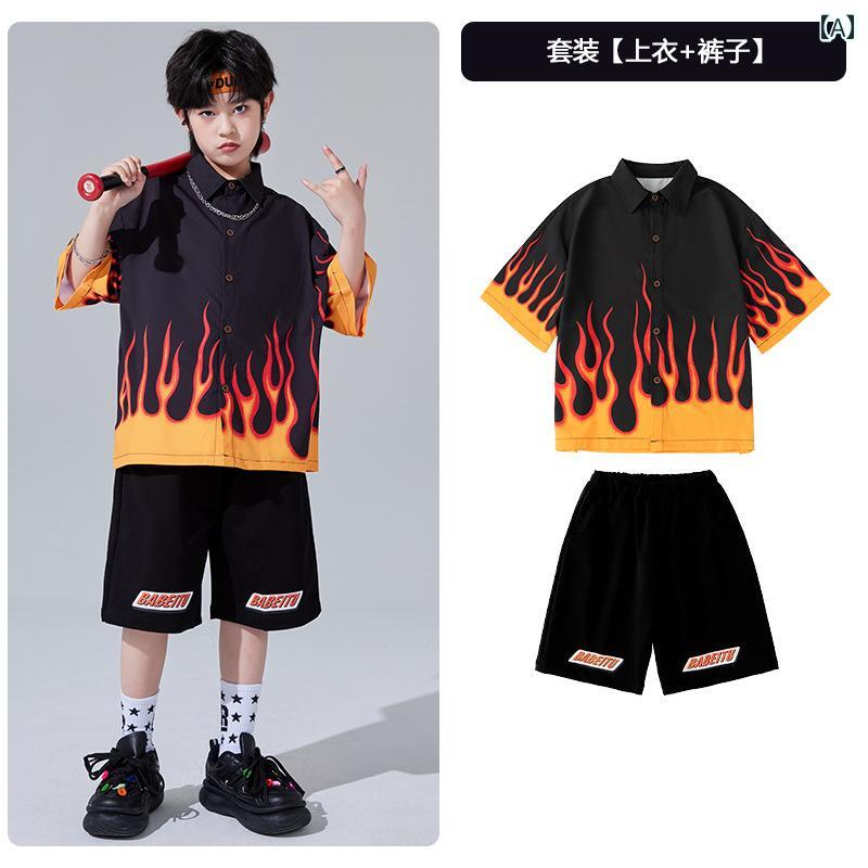 セキュアデポのキッズ セットアップ 子供服 ストリート ダンス ヒップホップ ジャズ パフォーマンス 男の子 オーバーサイズ 女の子 ユーティリティ ゆったり 半袖 韓国ファッション｜アングル2