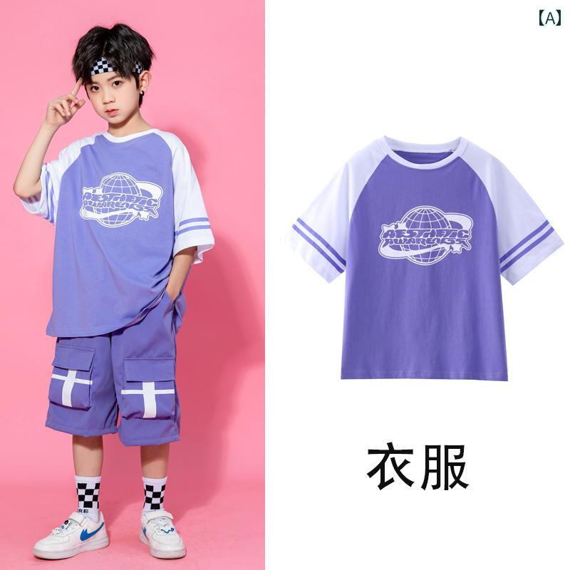 子供 キッズ ダンス 衣装セット 半袖 パープル 韓国 イベント フェス レジャー ス...