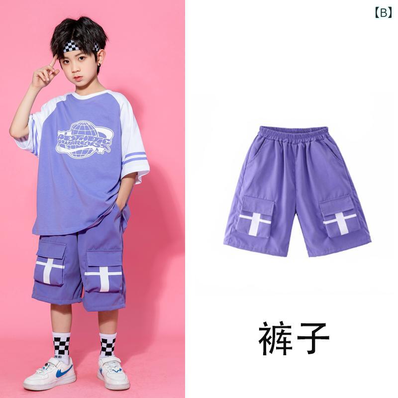 子供 キッズ ダンス 衣装セット 半袖 パープル 韓国 イベント フェス レジャー ス...