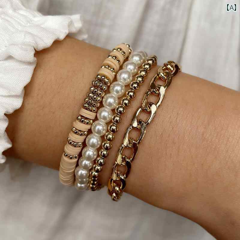 ブレスレット レトロ レディース ボヘミアン ソフト クレイ 小さめ さわやか 多層 アメリカ 多彩 アクセサリー レディース ペイント 混合素材