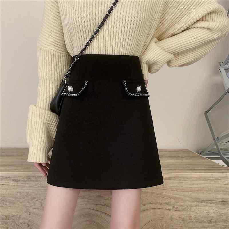 スカート レディース 秋 冬 ウール ボトムス 大きいサイズ エレガント ハイウエスト スリム カバー ヒップ カバー a ライン ヒップ カバー ショート