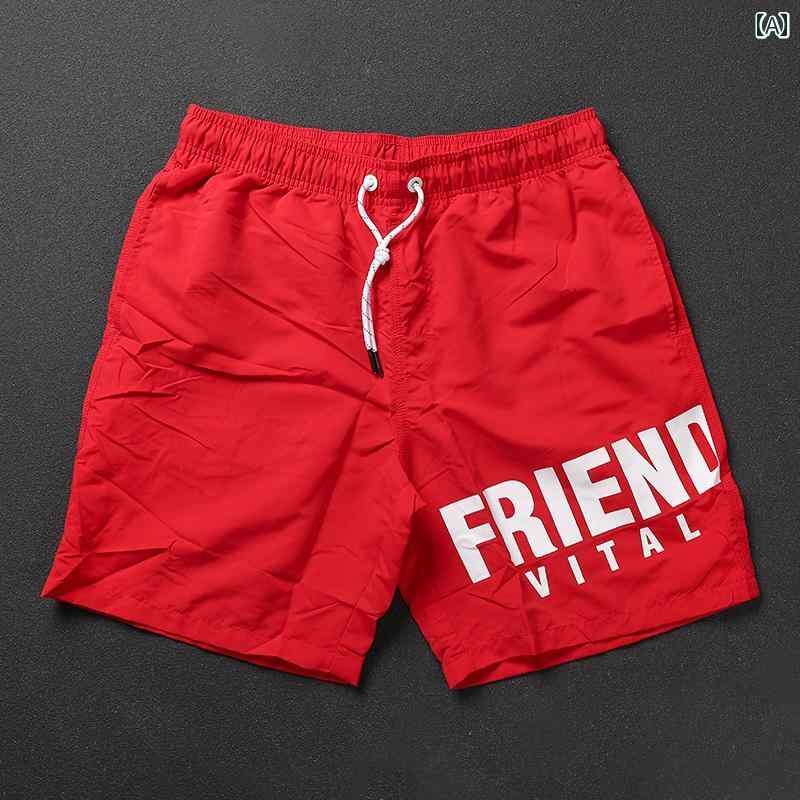 メンズ 夏 カジュアル パンツ ビーチ 海パン 水着 プール サーフィン 海水浴 五分丈 ショーツ 大文字 黒 赤 サマー スポーツ 快適