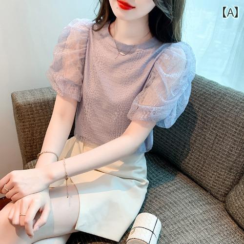 レディース 夏 トップス シャツ 大人 かわいい ガーリー サマー 婦人服 快適 おしゃれ 半袖 T 女性 シフォンシャツ パフスリーブ レディース 夏 トップス シャツ 大人 かわいい ガーリー サマー 婦人服 快適 おしゃれ 半袖 T 女性 シフォンシャツ パフスリーブ