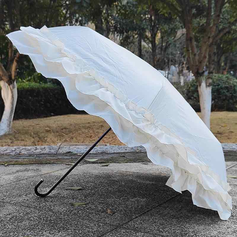 折り畳み傘 レディース エレガント 二層 フリルレース 日傘 フック ビニール 日焼け防止 日よけ 晴雨兼..