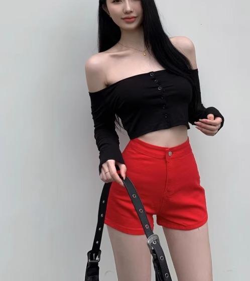 Straight Jeans - レディース かわいい レディース ライト ブルー デニムショートパンツ 夏 ハイウエスト ストレート パンツ セクシー ガール タイトパンツ Aラインヒップ カバー パンツ
