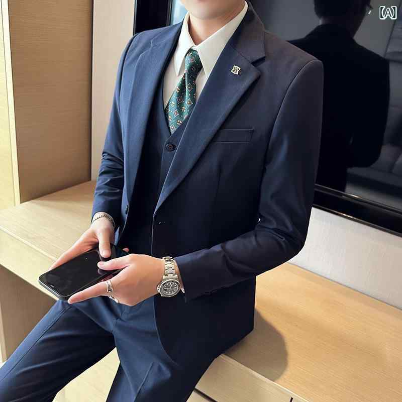 メンズ スーツ セット スタイリッシュ ジャケット ブレザー セットアップ ズボン パンツ ロング シャツ ベスト 薄手 春夏 洗練 大人 メンズ おしゃれ ビジネス カジュアル フォーマル オフィス パーティー 紳士服 2