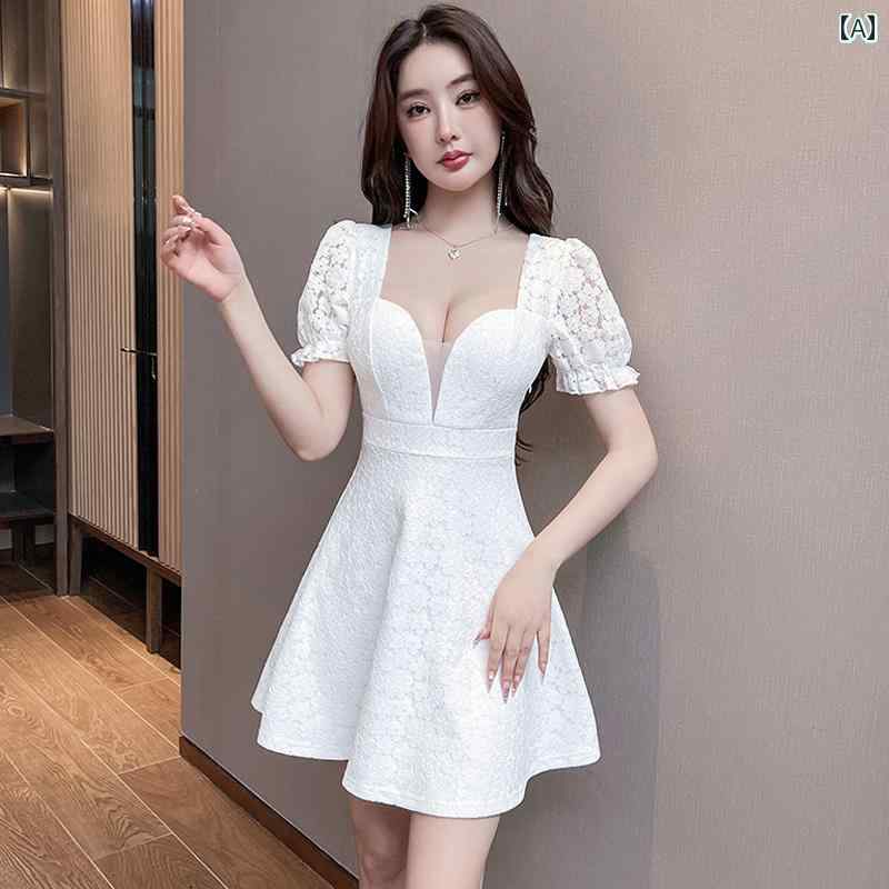 Other - レディース 半袖フレア ショート ドレス セクシー ワンピース 豪華感 きれいめ 韓国 パーティー ディナー キャバ 衣装 キャバ 夜 デート アップ