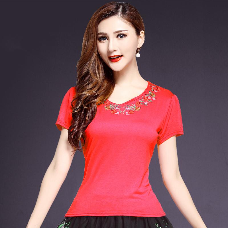 レディース ベリーダンス ダンス トップス 春夏 半袖 刺繍 トップス パフォーマンス 衣装