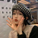 レディース ベレー 帽 千鳥格子 秋冬 英国 レトロ 顔 出し 小さい 八角形 画家帽子 韓国 万能 ビッグ ヘッド ハット