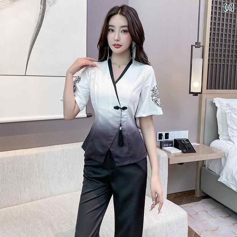 美容サロン ユニフォーム 健康 フット ユニフォーム レディース マッサージ 美容 店員 制服 ウェルネス スパ セラピスト ズボン セットアップ グラデーション