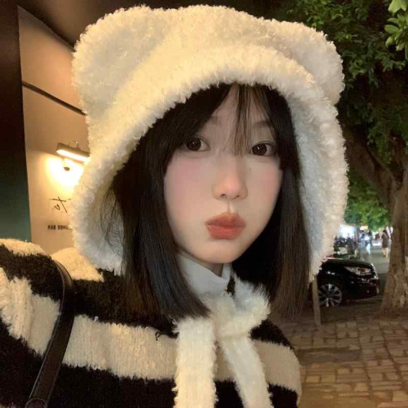 秋 冬 ニット ウール 帽子 防寒 あったかい 女性 クマ 耳 甘くて 暖かい 耳保護 顔...