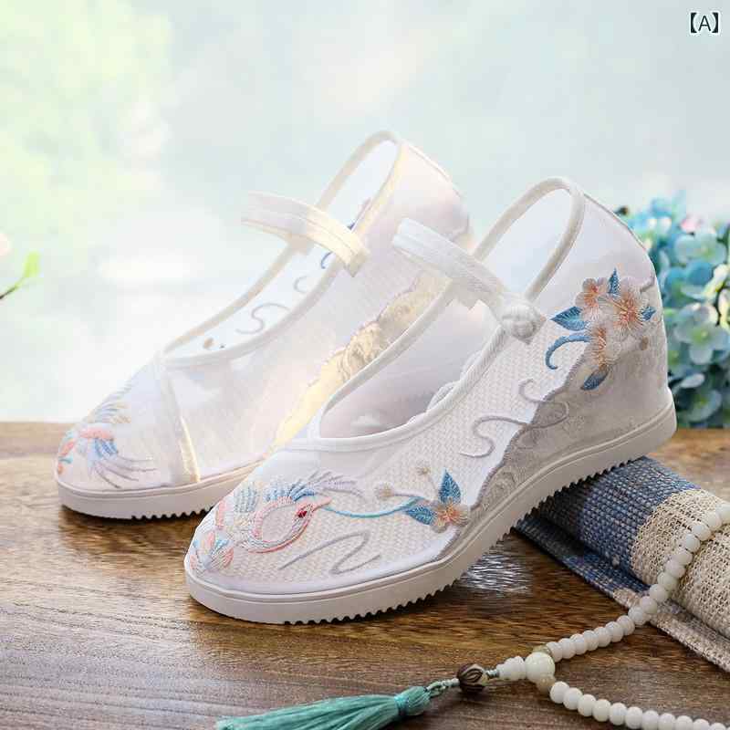 レディース 夏 パンプス おしゃれ エスニック マザーズ 婦人靴 漢服 靴 ハイヒール 布靴 アンティーク 厚底 サンダル レトロ 衣装 着た 女性用 用 メッシュ 刺繍入り シングル シューズ