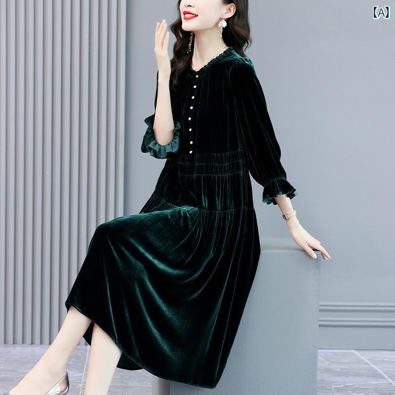 レディース 秋冬 マキシ丈ワンピース エレガントドレス 上品 かわいい おしゃれ ゆったり 柔らか マタニティ 韓国 イベント フェス パーティー 撮影 フォーマル 式典 お呼ばれ 仕事 衣装 ディナー デート アップ 映え