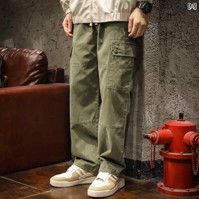 ツイル カジュアル パンツ 春秋 スポーツ ポケット ロング オーバーオール ストレート しわ防止 メンズ ズボン