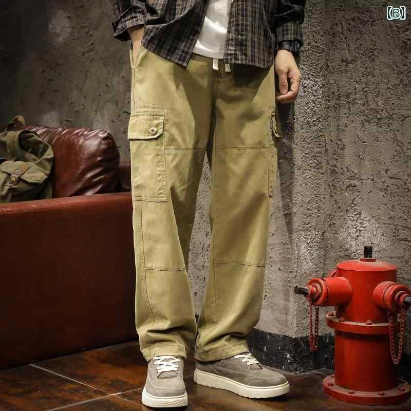 ツイル カジュアル パンツ 春秋 スポーツ ポケット ロング オーバーオール ストレート しわ防止 メンズ ズボン