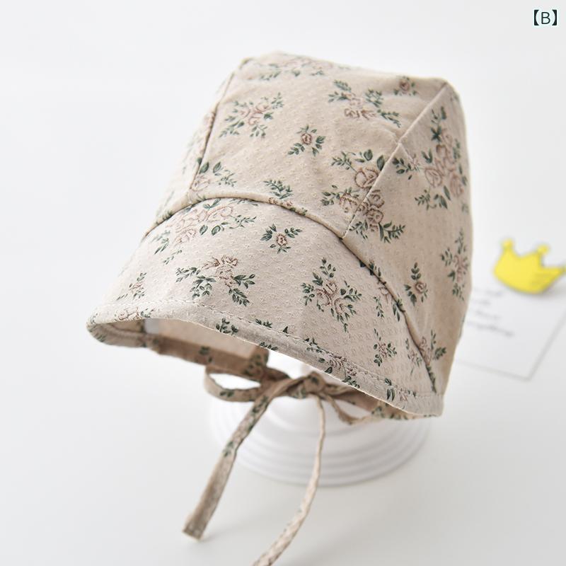 ベビー 帽子 ボンネット キュート 写真撮影 ひも 薄手 花柄 衣料品 頭 ヘッド 保護...