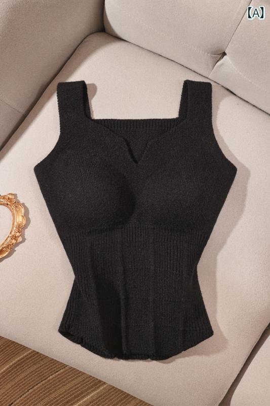 レディース 秋 パット付ニット キャミソール モテ服 スタイリッシュ レイヤード かわいい おしゃれ 韓国 イベント フェス 日常着 デート アップ