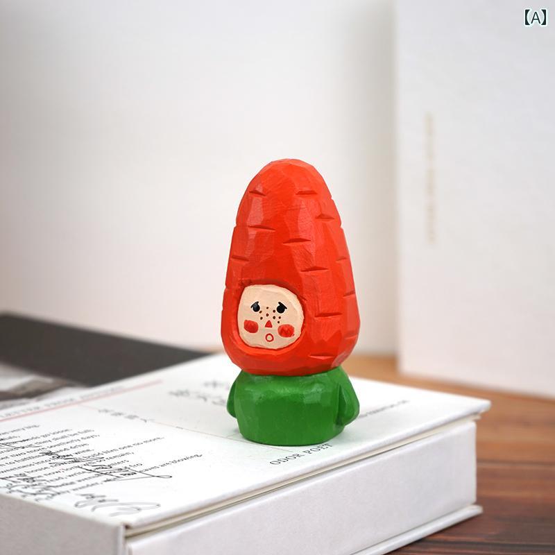 人参 擬人化 木彫り 小さめ 装飾品 かわいい 木彫り 癒し 人形 デスクトップ 学生 ギフト ミニチュア ..