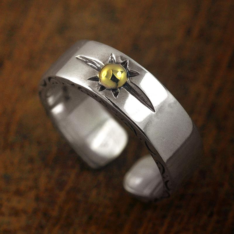 指輪 スター リング シルバー レトロ トーテム メンズ レディース オープン タイ リング インド 真鍮 太陽 光線 ジュエリー