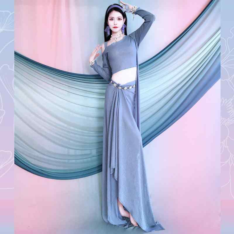 レディース ファッション ダンス ベリーダンス 服 ブルー ストラップレス パフォーマンス スーツ スリ..