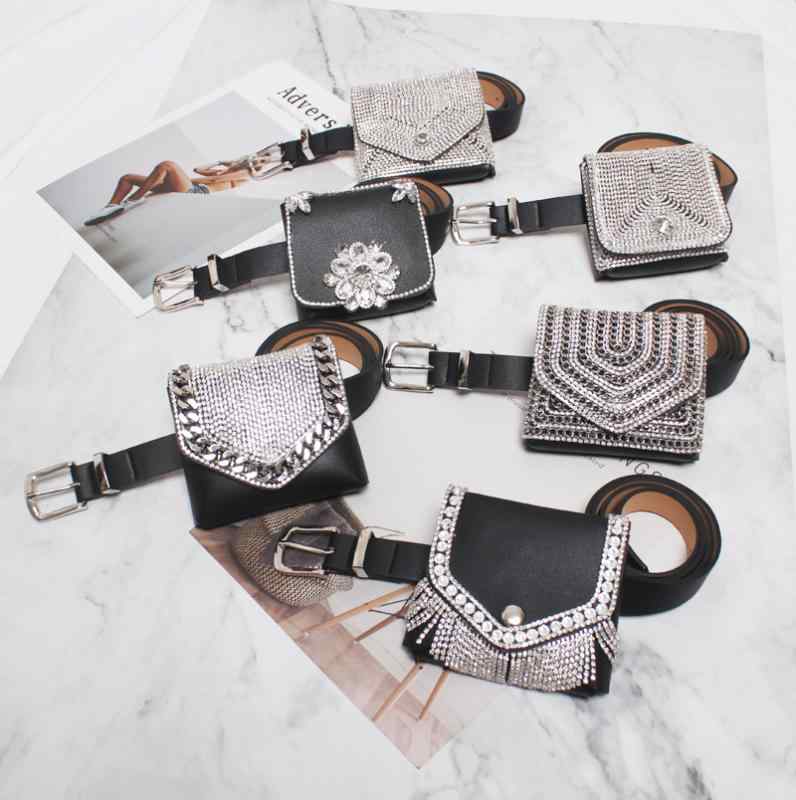 レディース ベルト おしゃれ ラインストーン 小さい バッグ ファッション ウエスト バッグ イン フラッシュ ベルト 装飾 ベルト